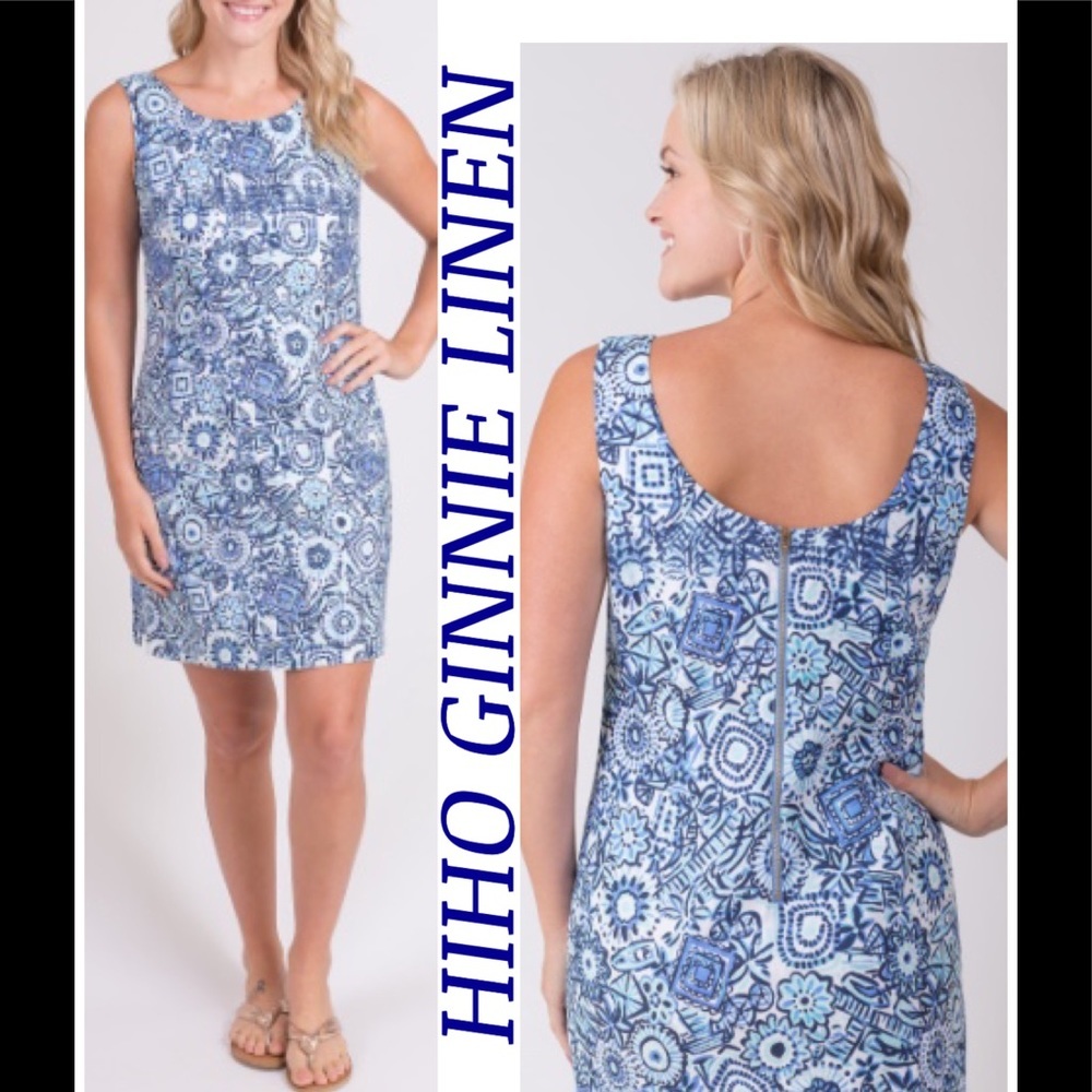 HiHo Ginnie 100% Linen Shift Island Heritage Print Floral Design Size Small